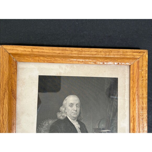 Benjamin Franklin Antique Johnson Wilson & Co New York Art Print Oak Wood Frame - Picture 9 of 11